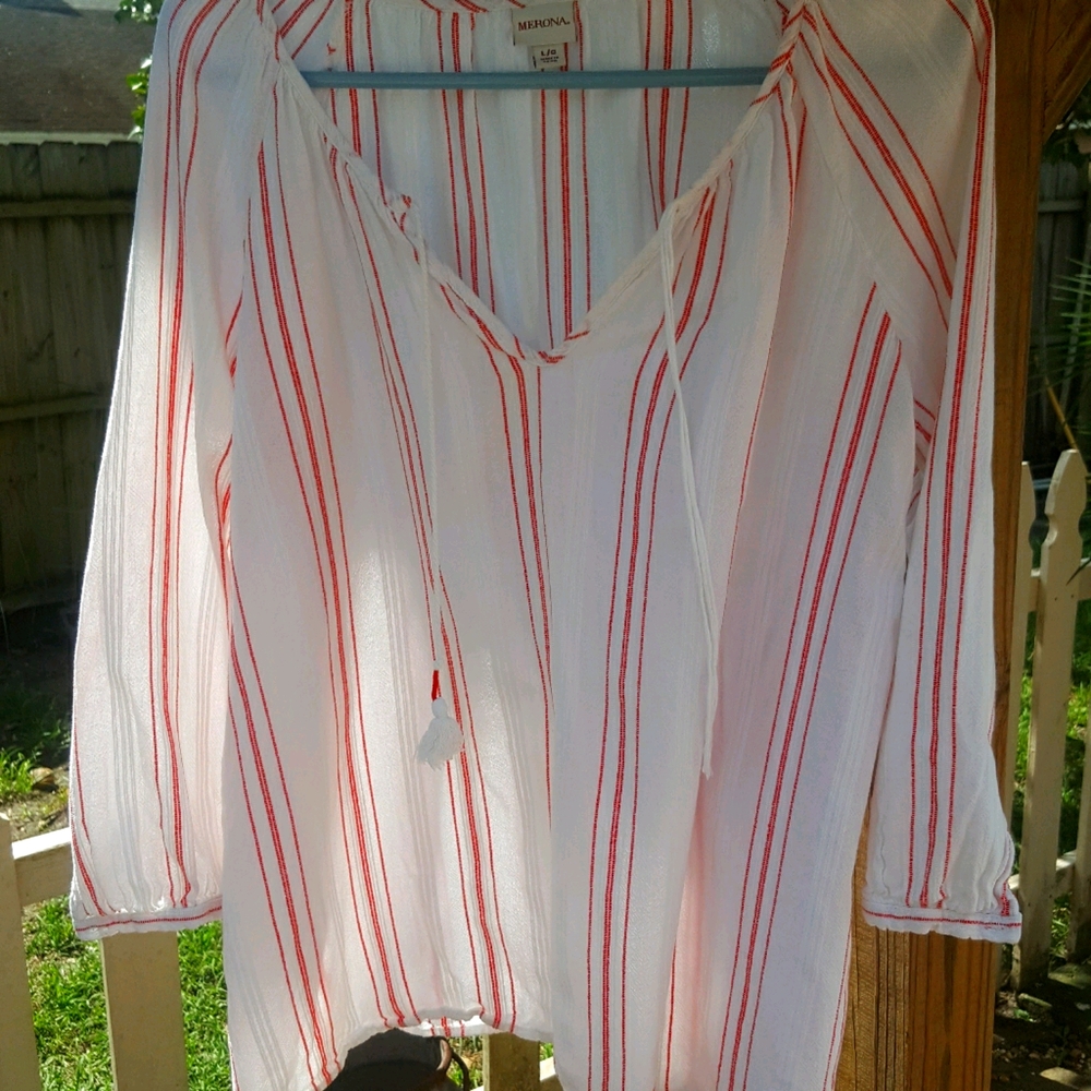 MERONA WHITE STRIPED BLOUSE SIZE L